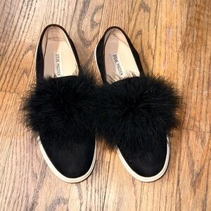 Steve Madden Black Furry Loafers